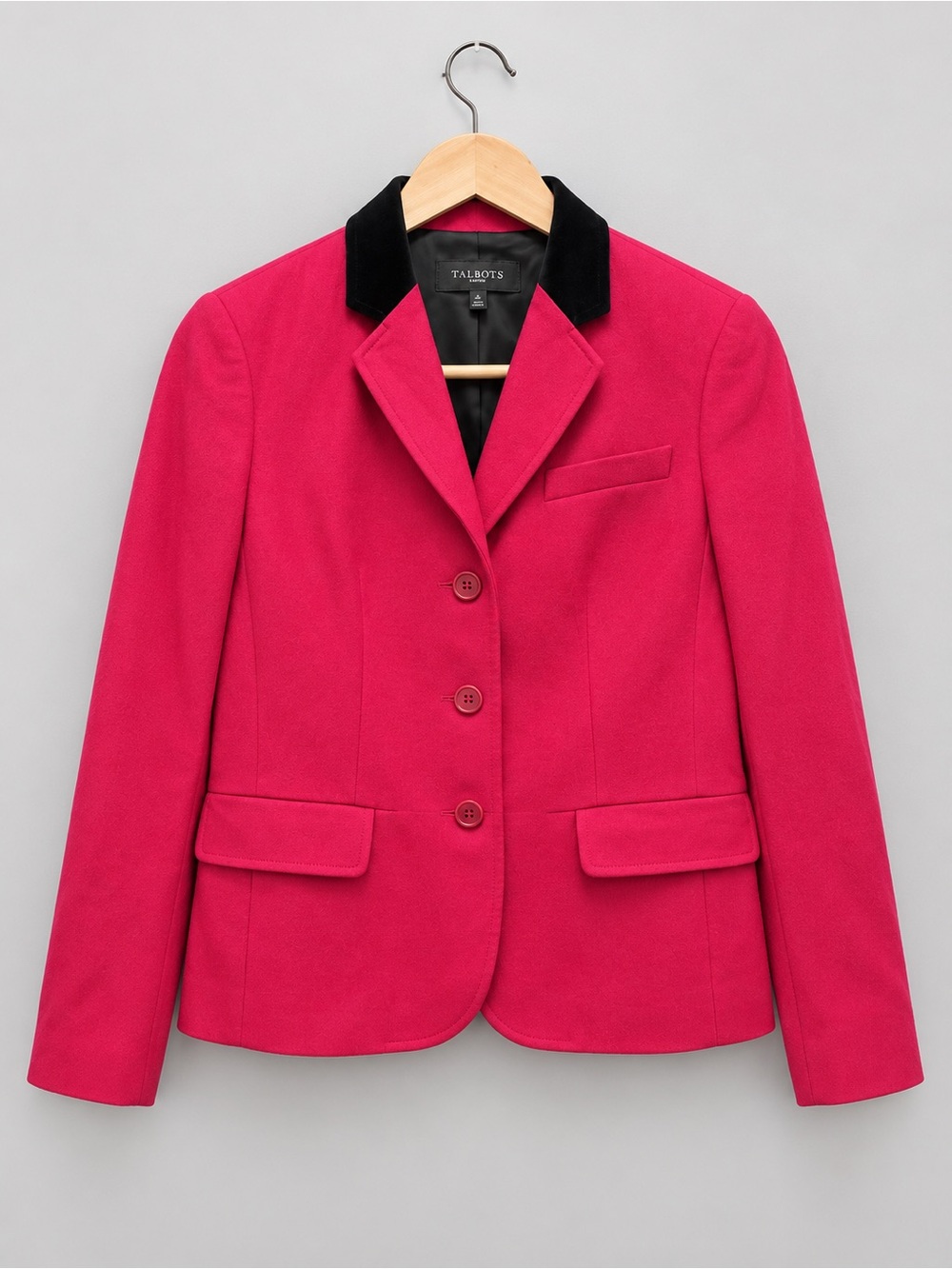 Talbots Hot Pink Blazer with Black Contrast Collar Wool